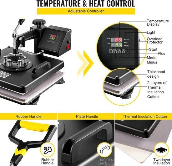 15x15 Inch 8-in-1 Hittepersmachine - 360 Draaibaar - LED Di, Corvance B.V., Verzenden, Nieuw, Corvancebol@gmail.com