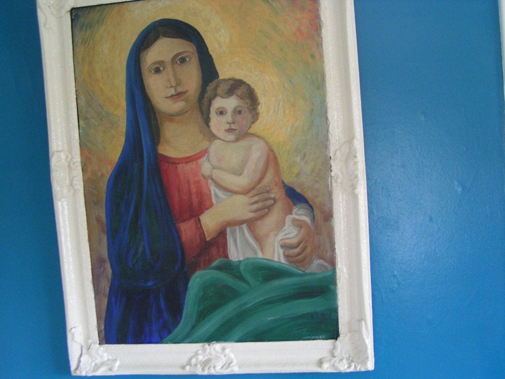 Prachtig Schilderstuk van Maagd Maria met Kindje, Ophalen of Verzenden