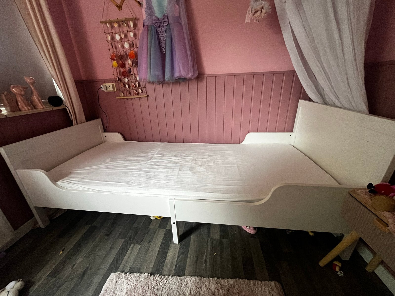IKEA SUNDVIK uitschuifbaar kinderbed, wit, Ophalen, 90 cm, Eenpersoons, Wit