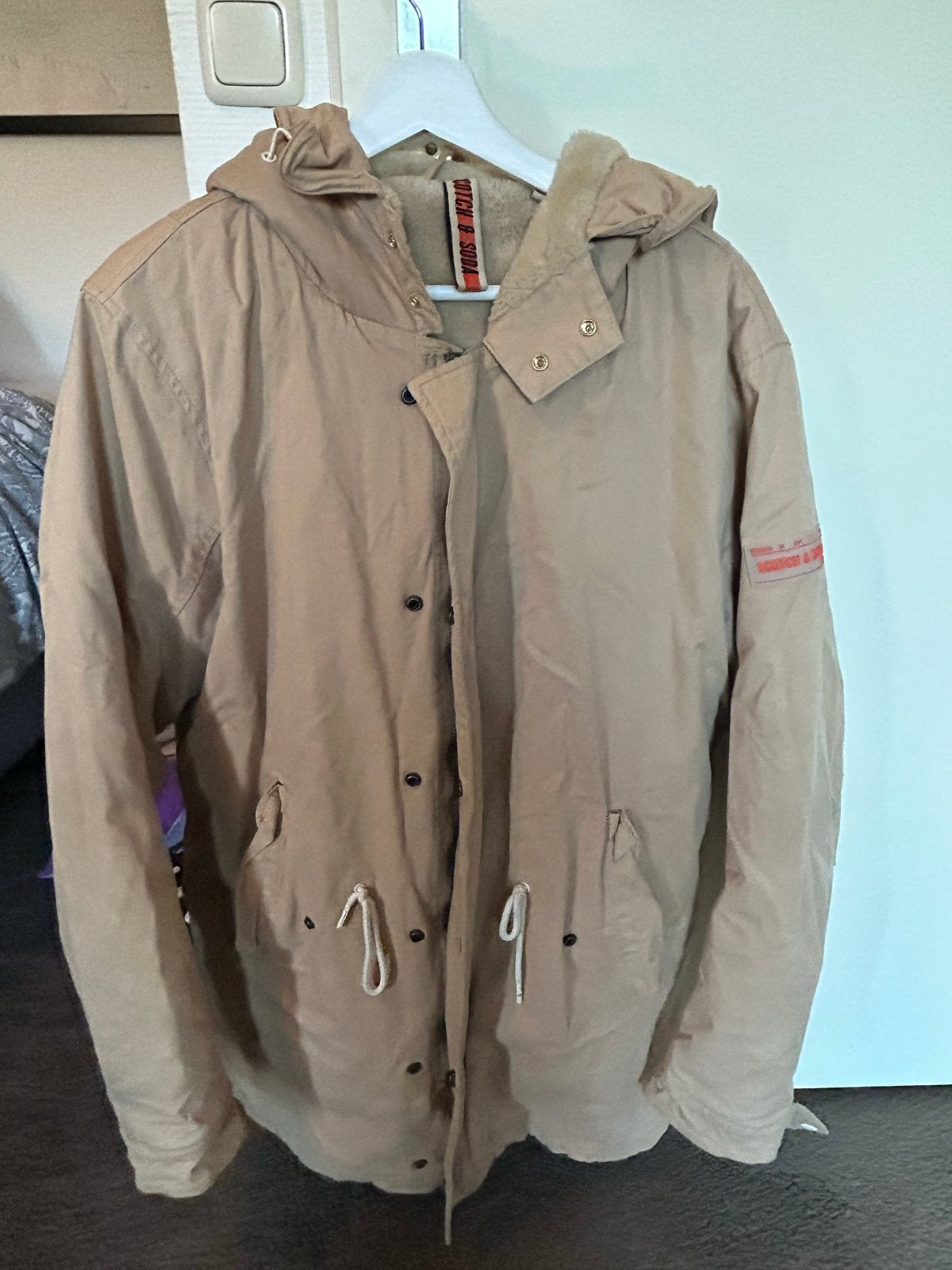 Scotch & Soda winterjas met teddy voering - Maat L, Ophalen of Verzenden, Zo goed als nieuw, Maat 52/54 (L), Beige