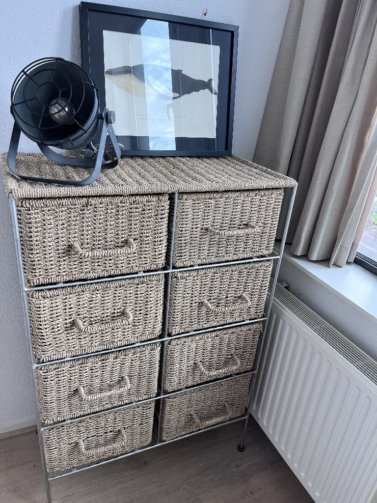 kast riet rattan rotan met 8 lades of eigenlijk manden, Huis en Inrichting, Kasten | Ladekasten, Ophalen, 5 laden of meer, Overige materialen