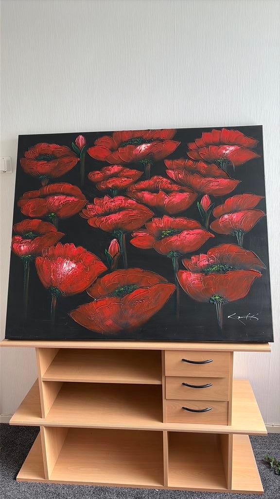 Schilderij met klaprozen, Antiek en Kunst, Kunst | Schilderijen | Abstract, Ophalen of Verzenden