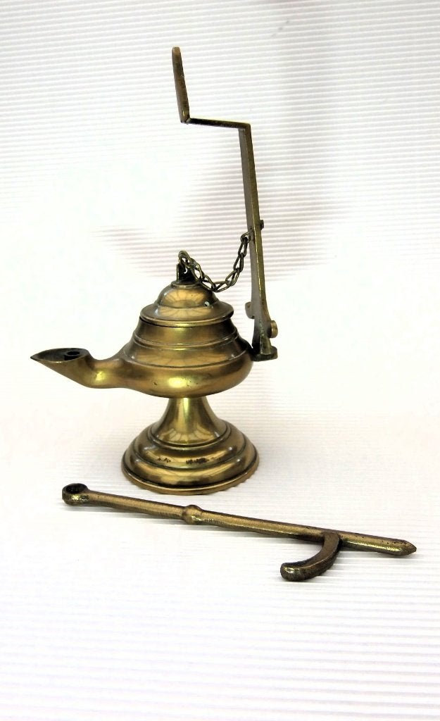 antieken olielampje met houdertje 19de eeuws, Ophalen of Verzenden, Koper