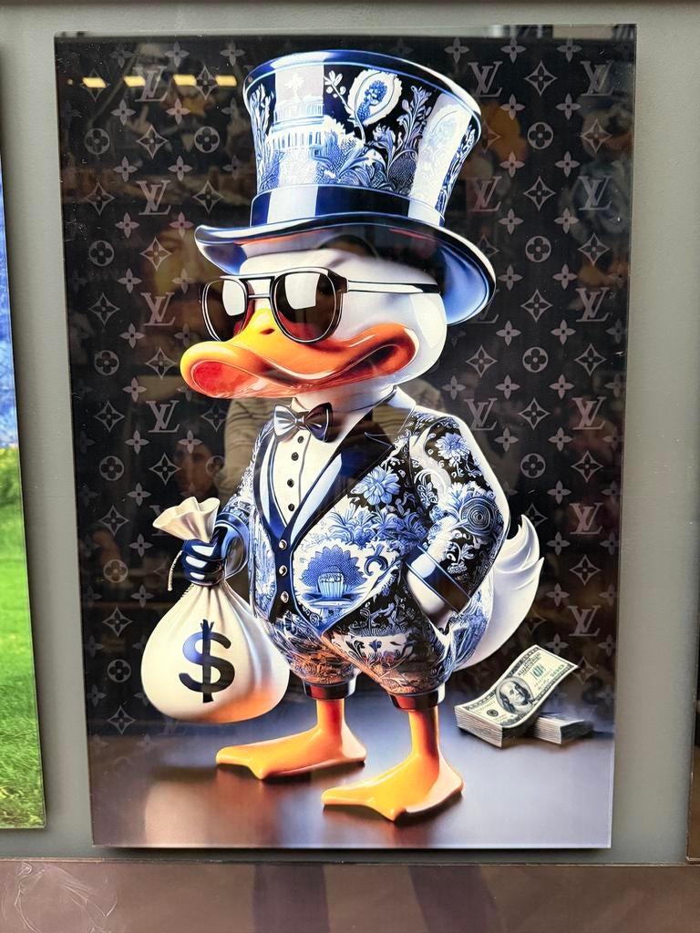 Delfst blauw dagobert duck plexiglas schilderij, Antiek en Kunst, Kunst | Schilderijen | Modern, Ophalen of Verzenden