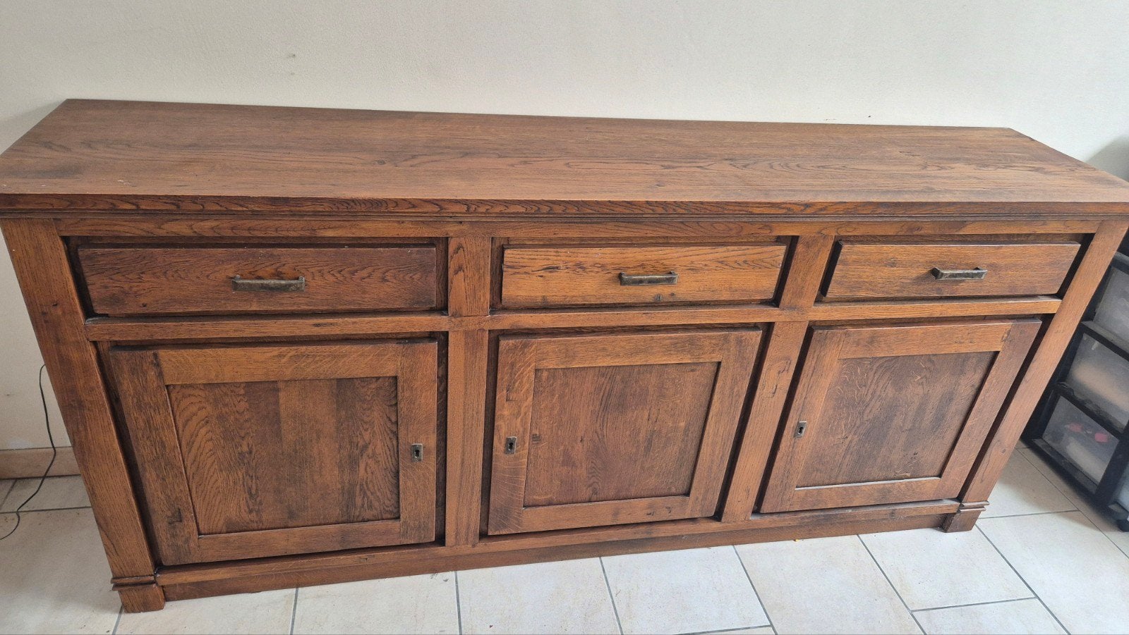 Eikenhouten dressoir met evt. spiegel, Ophalen, Gebruikt, 150 tot 200 cm, Eikenhout