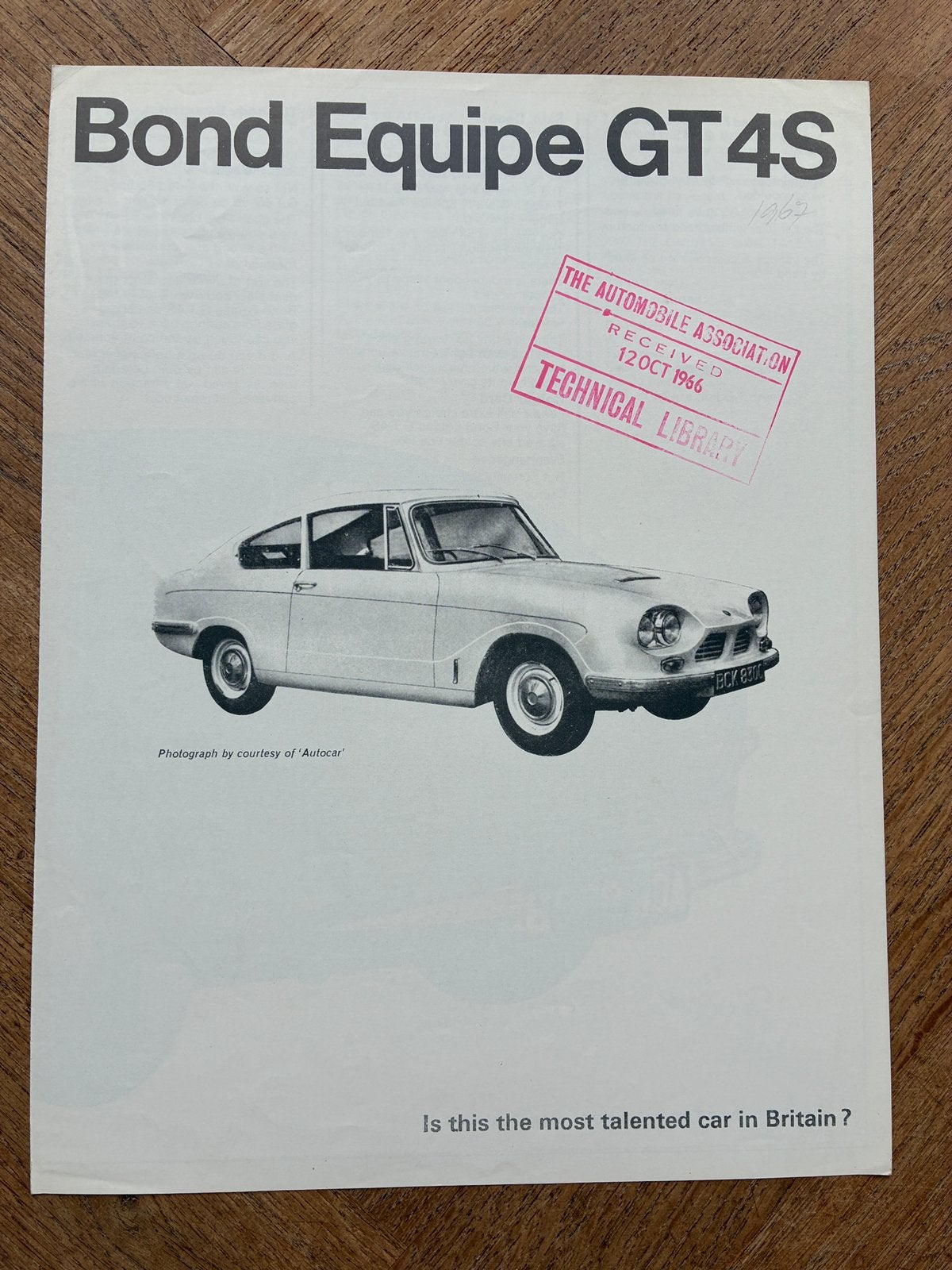 Bond Equipe GT 4S brochure, Verzenden, Zo goed als nieuw, Overige merken