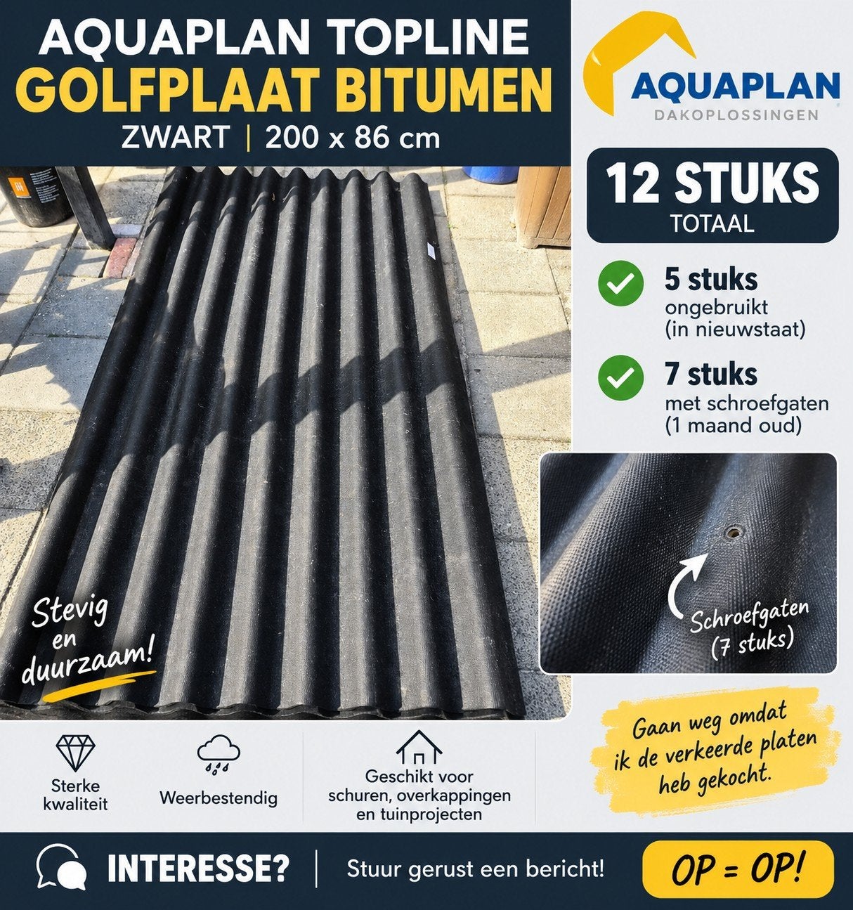 12x golfplaten zwart, Doe-het-zelf en Verbouw, Dakpannen en Dakbedekking, Ophalen, Overige materialen, Zwart, 15 m² of meer