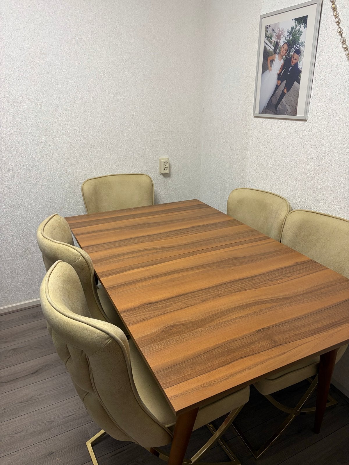 Uitschuifbare eettafel met 6 stoelen, Huis en Inrichting, Tafels | Eettafels, Ophalen, Gebruikt, Vijf personen of meer, 150 tot 200 cm