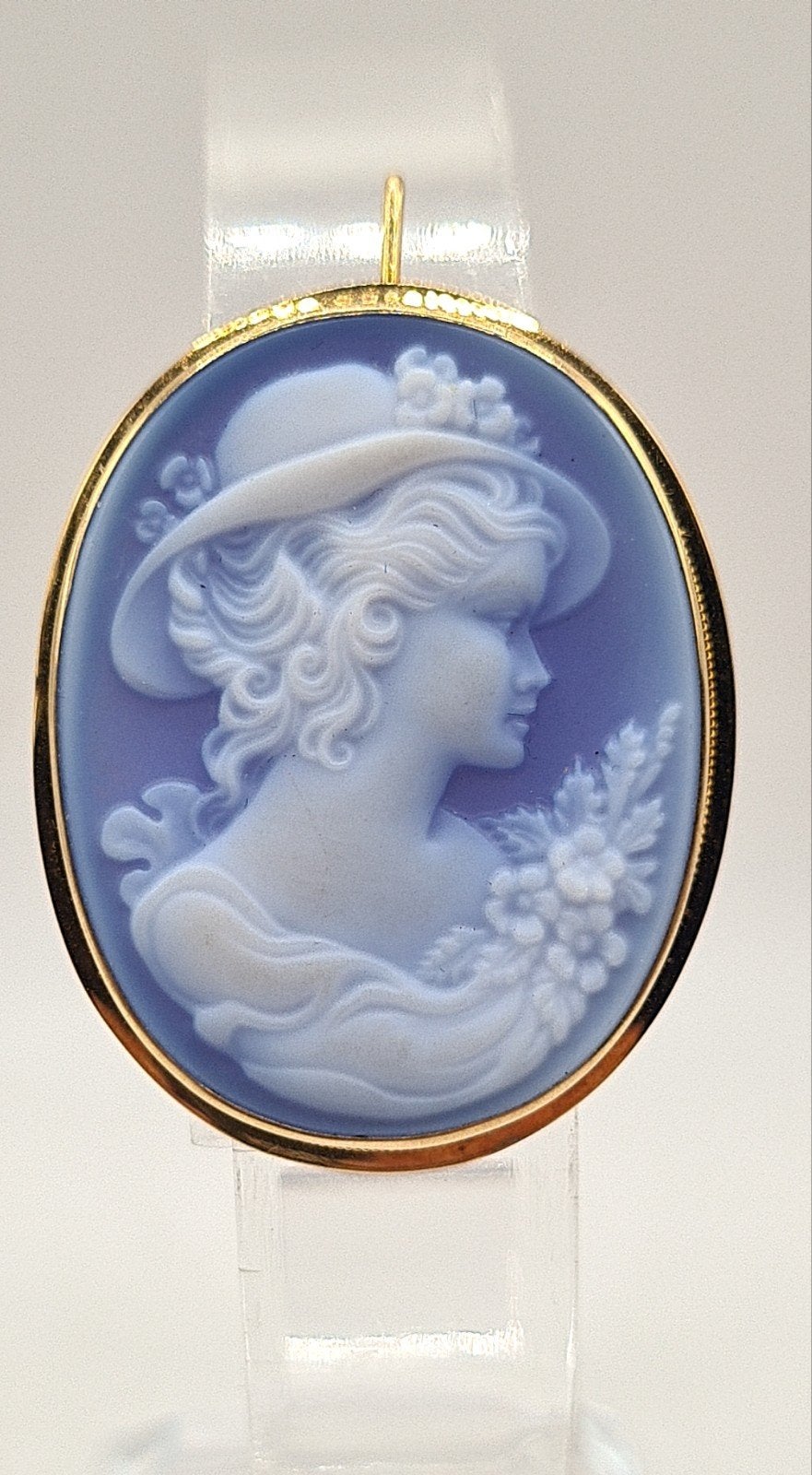 Grote 18k 750 gouden camee van blauwe agaat, Ophalen of Verzenden
