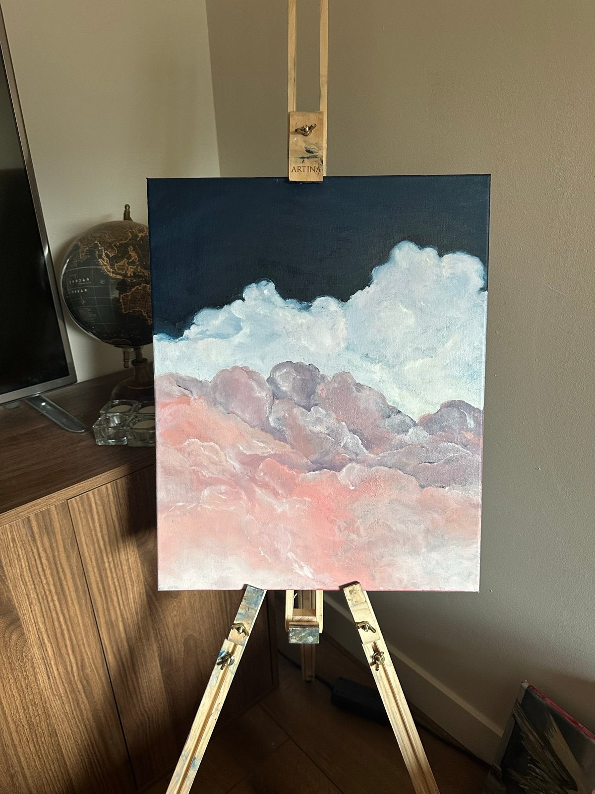 Olieverf schilderij van wolkenlucht - Handgeschilderd, Landschap, Handgeschilderd, Ophalen of Verzenden, Olieverf