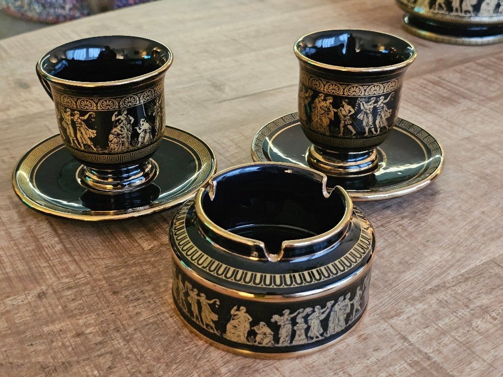 Griekse Kop met schotel (2 stuks) en asbak 24K Goud Vintage, Ophalen of Verzenden