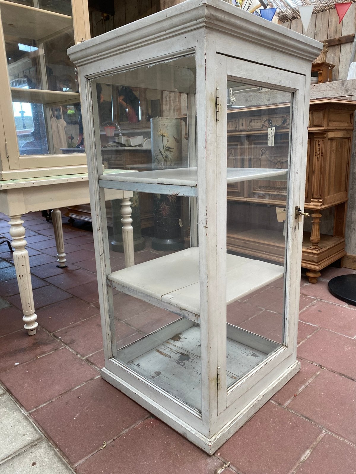 Brocante Franse vitrine toonbankvitrine balievitrine, Ophalen, Gebruikt, 100 tot 150 cm, 50 tot 100 cm
