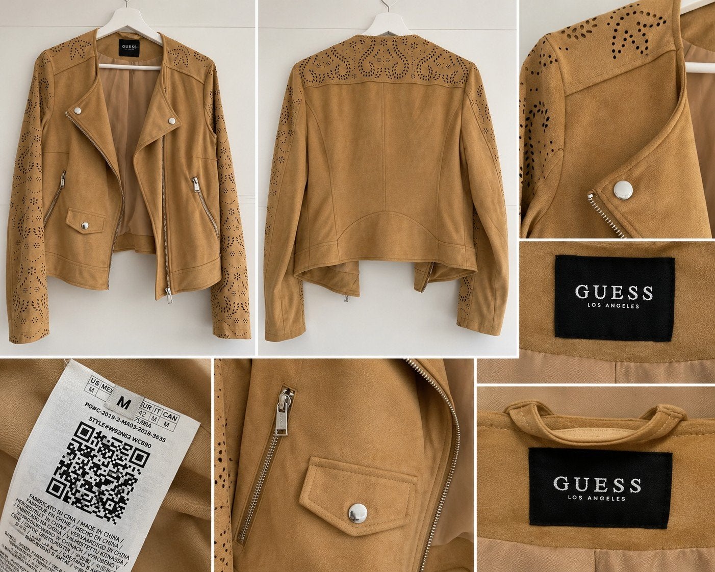 Guess suède-look bikerjack met lasergesneden details, Maat 38/40 (M), Guess, Beige, Ophalen of Verzenden