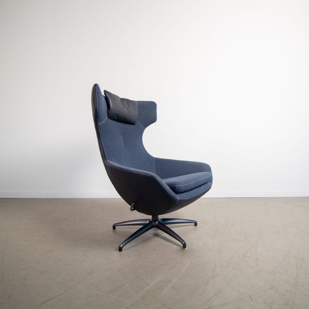 Leolux Caruzzo Plus Fauteuil Blauw Leer/Stof, Huis en Inrichting, Fauteuils, Niet ingevuld, Zo goed als nieuw, Niet ingevuld, Niet ingevuld