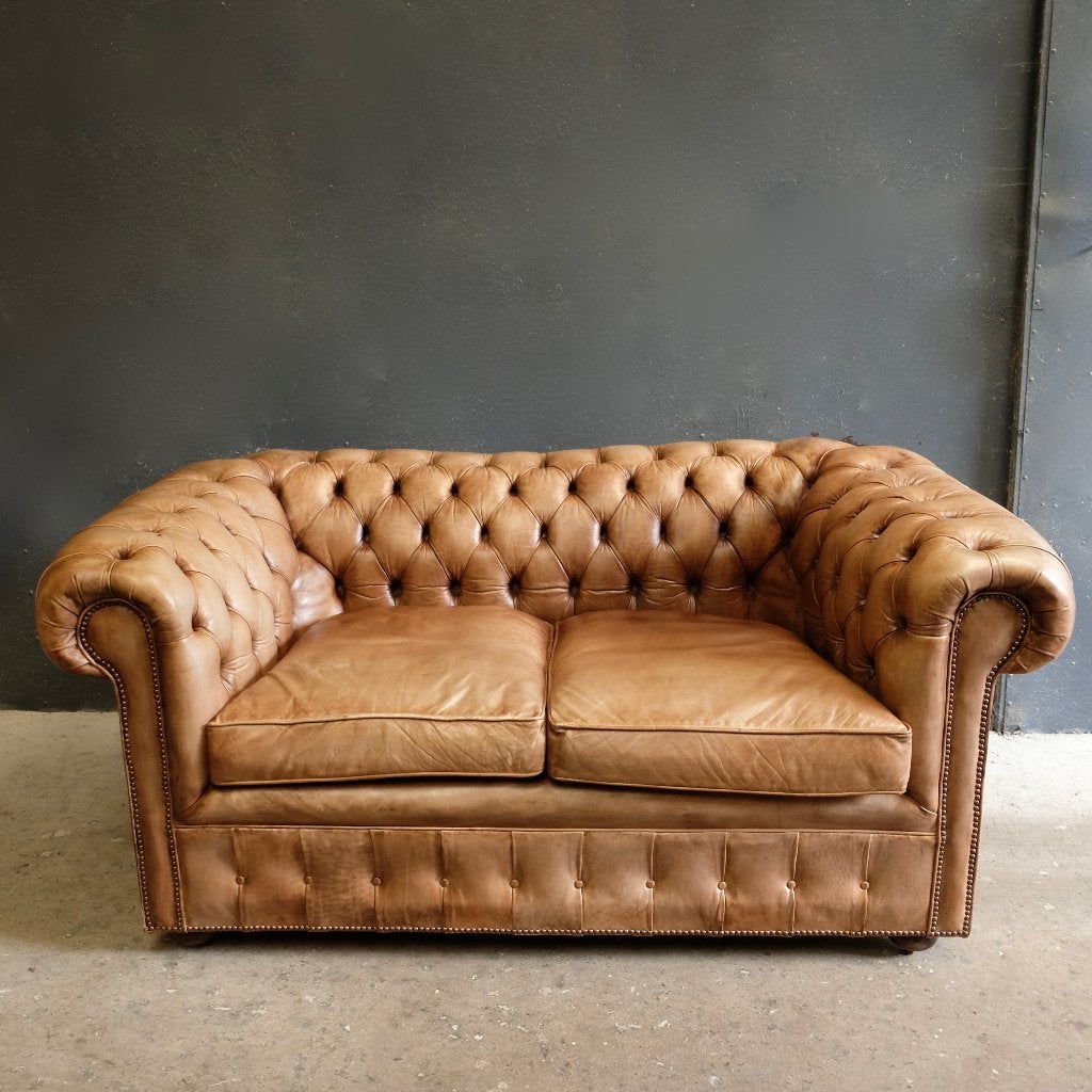 Origineel Engelse Chesterfield bank, Ophalen, Gebruikt, Minder dan 75 cm, Chesterfield Engels klassiek industrieel vintage