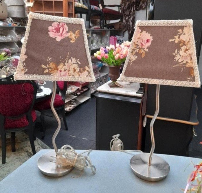 Set 2 brocante lampjes compleet, Huis en Inrichting, Lampen | Tafellampen, Ophalen