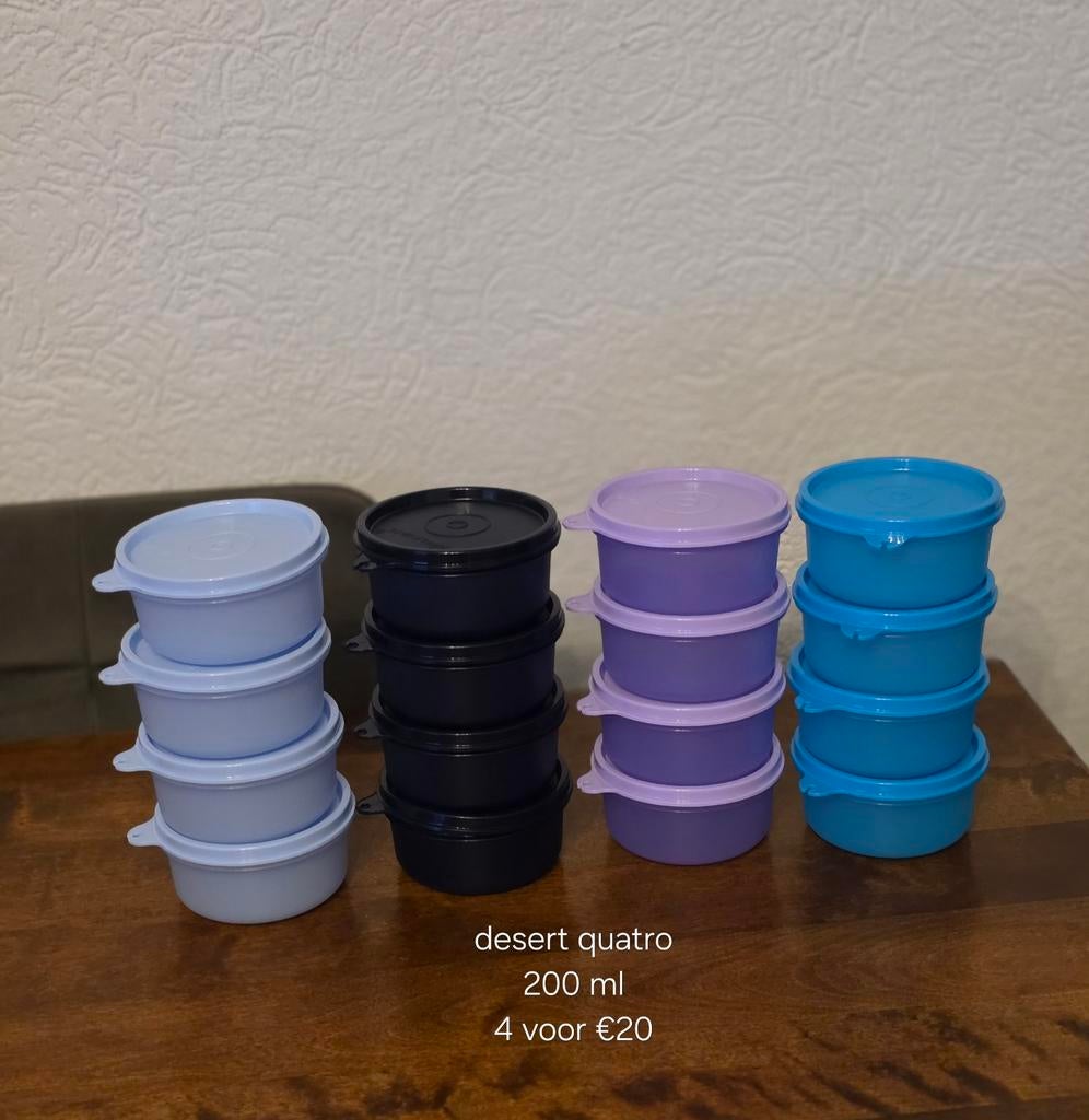 Tupperware Desert Quatro Set - Diverse Kleuren, Ophalen of Verzenden, Nieuw, Blauw, Bak of Kom