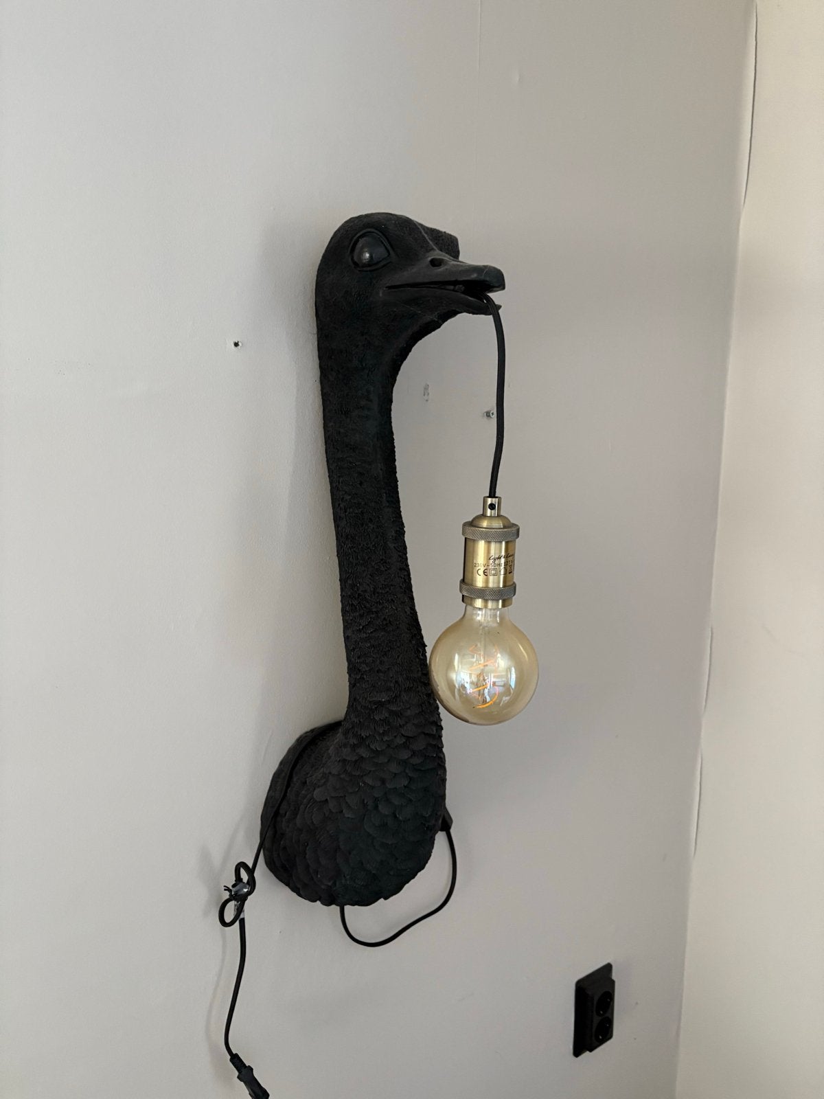 Unieke Struisvogel Wandlamp - Zwart Design, Overige merken, Kunststof, Zwart, E27 (groot)