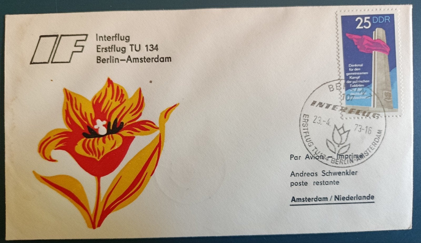 DDR - 1e vlucht Berlin - Amsterdam, Postzegels en Munten, Ophalen of Verzenden, DDR
