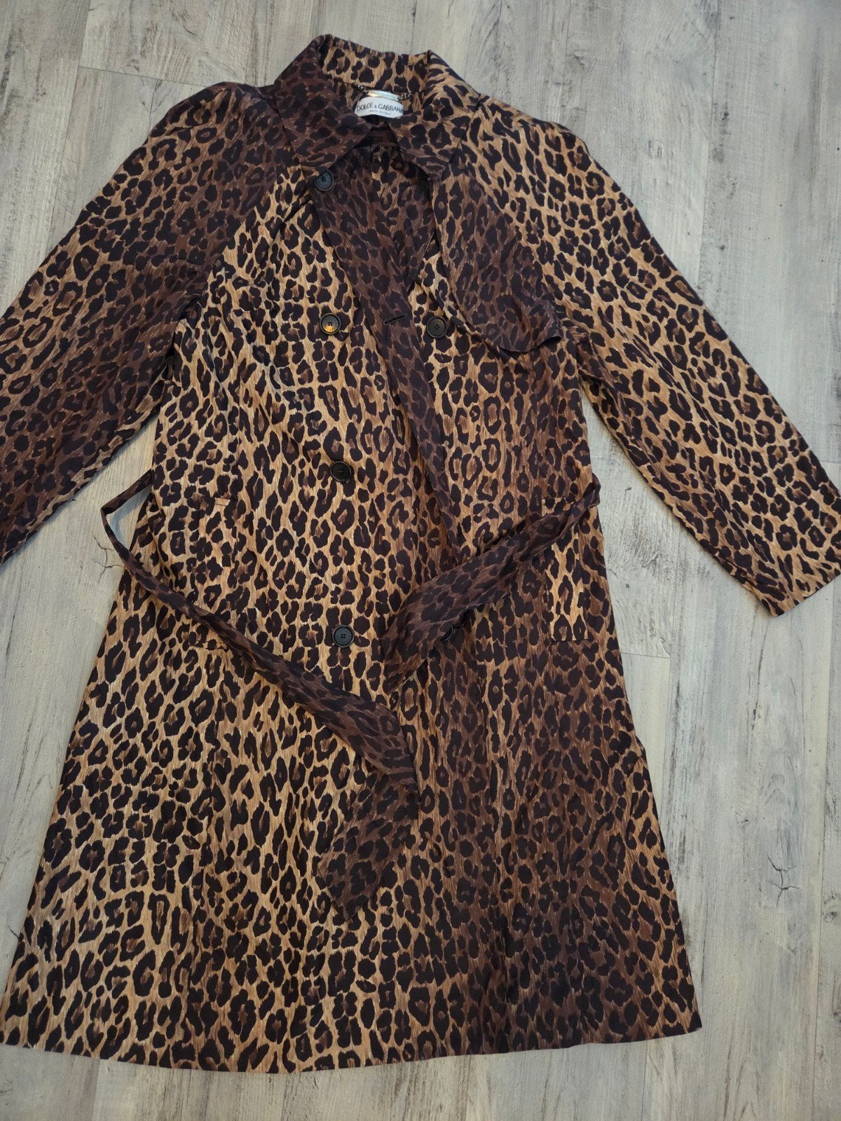 Vintage Dolce & Gabbana Luipaardprint Trenchcoat Maat 44, Dolce & Gabbana, Bruin, Maat 42/44 (L), Ophalen of Verzenden