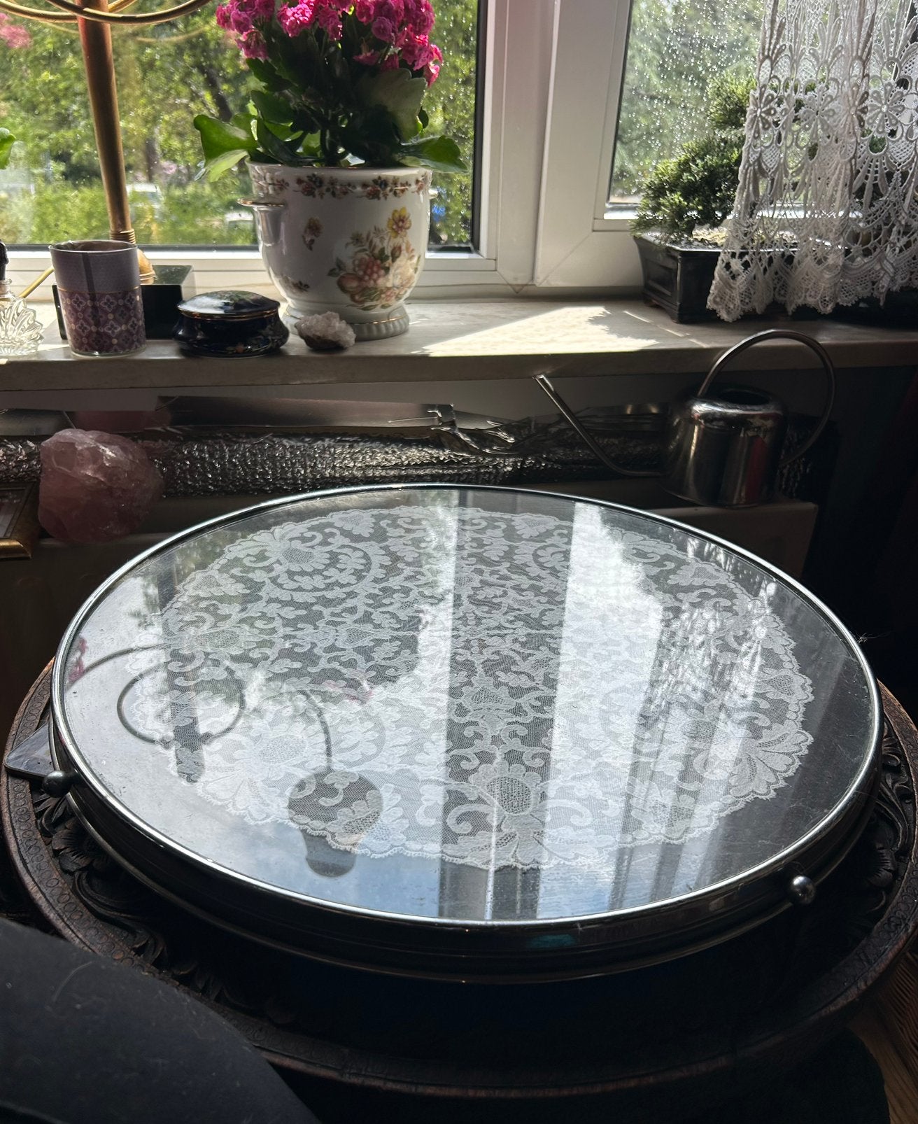 Zeer oud groot draaiplateau, 50 cm doorsnede,, Antiek en Kunst, Ophalen, Klassiek, Glas, Overige typen