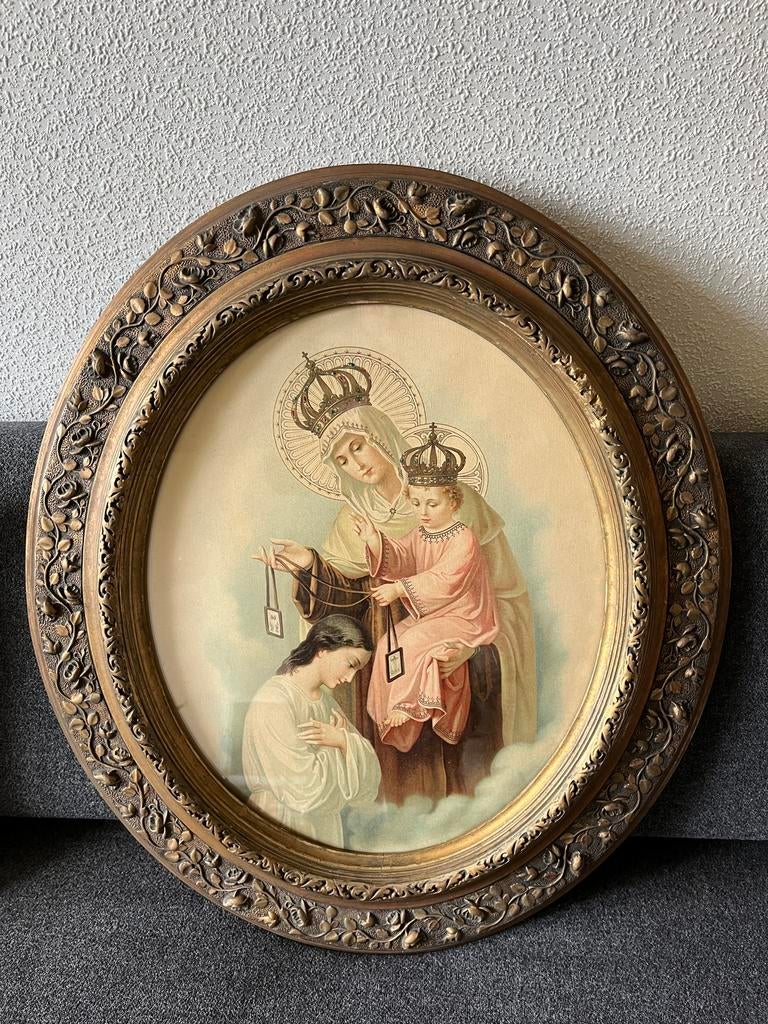 Mooie grote ovale lijst : maria met kind, Antiek en Kunst, Antiek | Religie, Ophalen