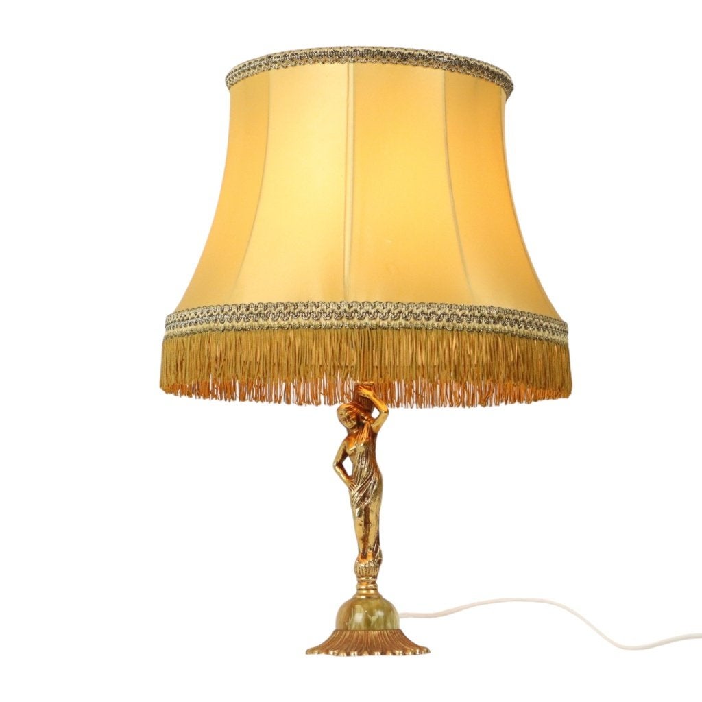 Vintage Tafellamp Vrouwenfiguur Messing en Onyx Marmer, Ophalen of Verzenden