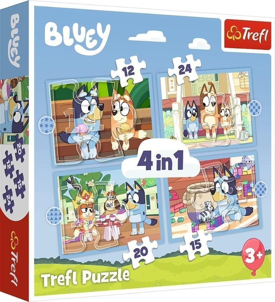 Bluey 4 in 1 Puzzel - 12/15/20/24 stukjes - Trefl Legpuzzel, Ophalen of Verzenden, 10 tot 50 stukjes, Nieuw, 2 tot 4 jaar