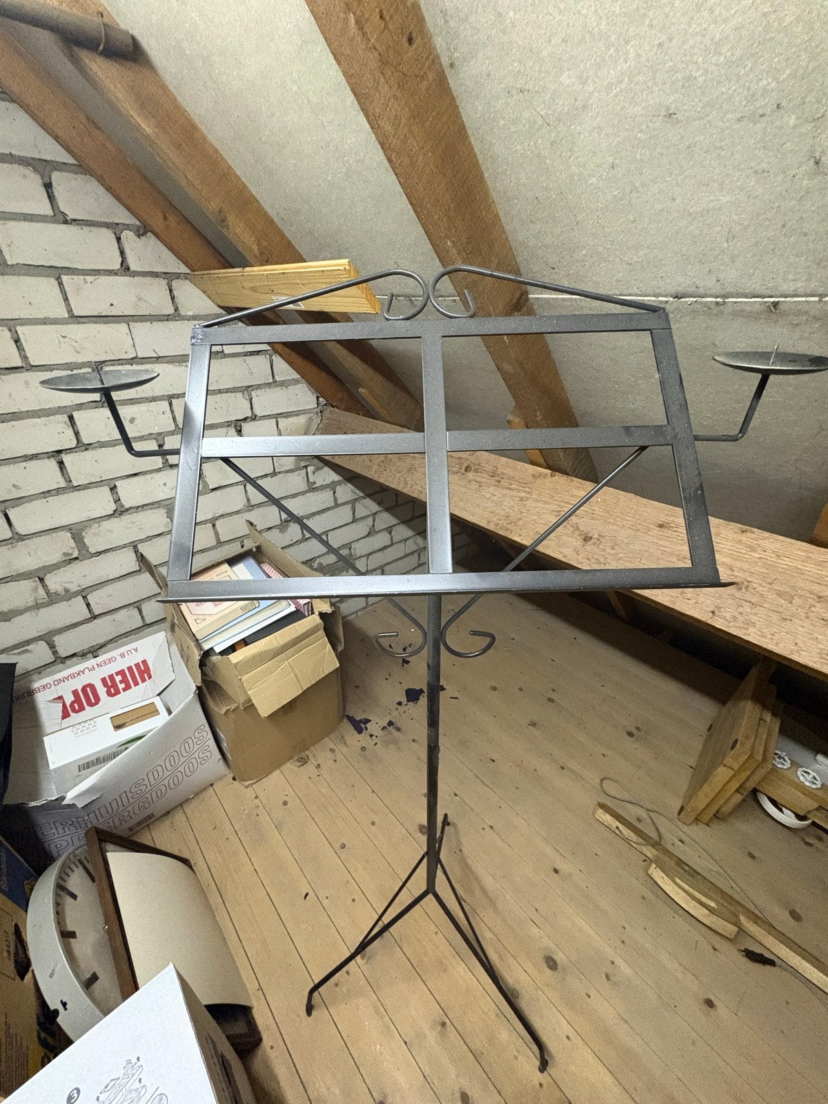 Stevige metalen muziekstandaard met kaarshouders, Ophalen, Gebruikt, Muziekstandaard, Overige instrumenten