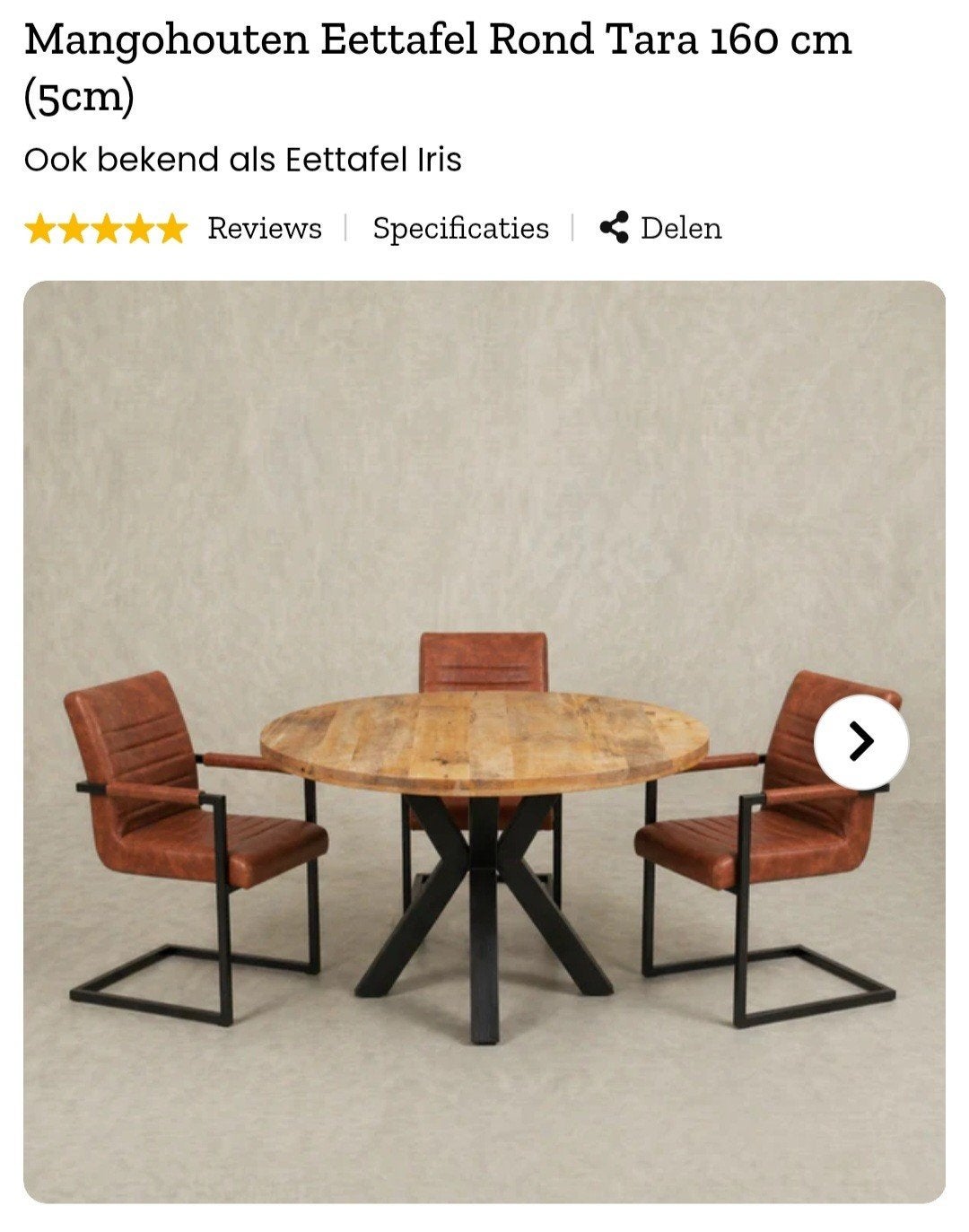 Mangohouten eettafel rond, Huis en Inrichting, Ophalen, Rond, 150 tot 200 cm, 150 tot 200 cm