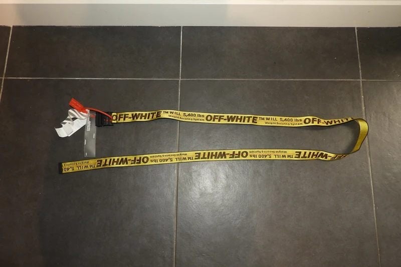 Off White lange riem geel merk print aparte gesp Nieuw, Overige kleuren, 100 cm of meer, Verzenden, Nieuw
