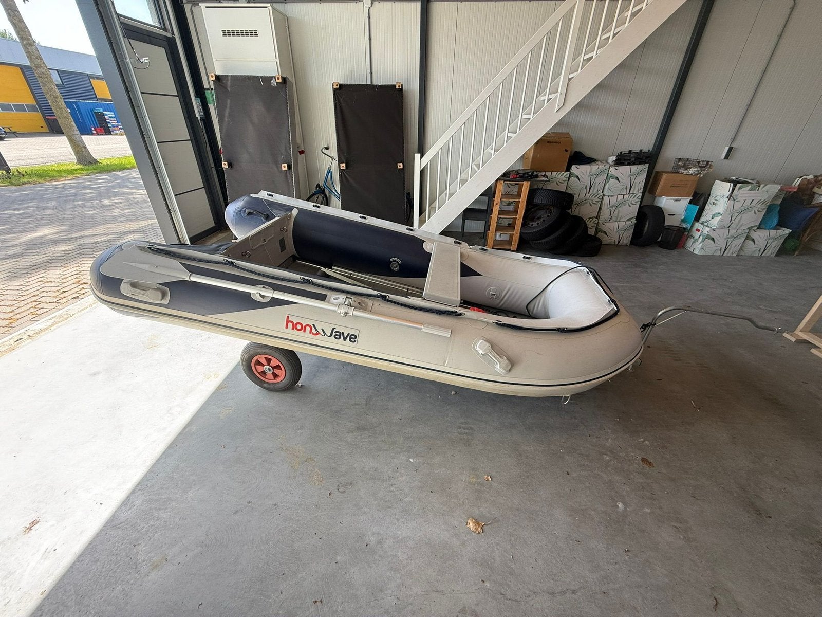 Honwave rubberboot met 5pk 4 takt motor en handtrailer, Aluminium, 5 pk, 3 m, Ophalen
