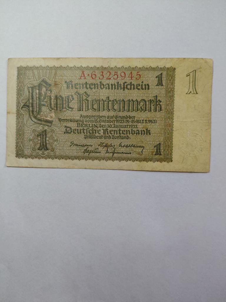 Duitse 1 rentenmark 1937, Ophalen of Verzenden, Duitsland