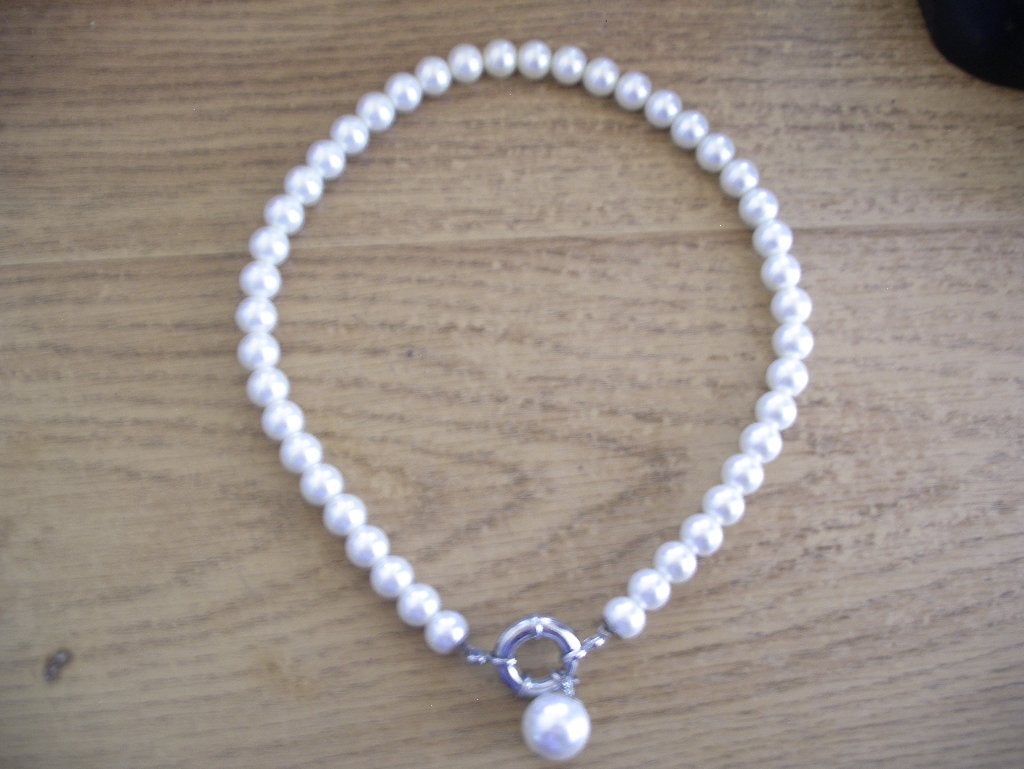 Een Witte Glas  Parel ketting + Witte Glas Parel Hanger, Verzenden, Overige materialen, Ketting