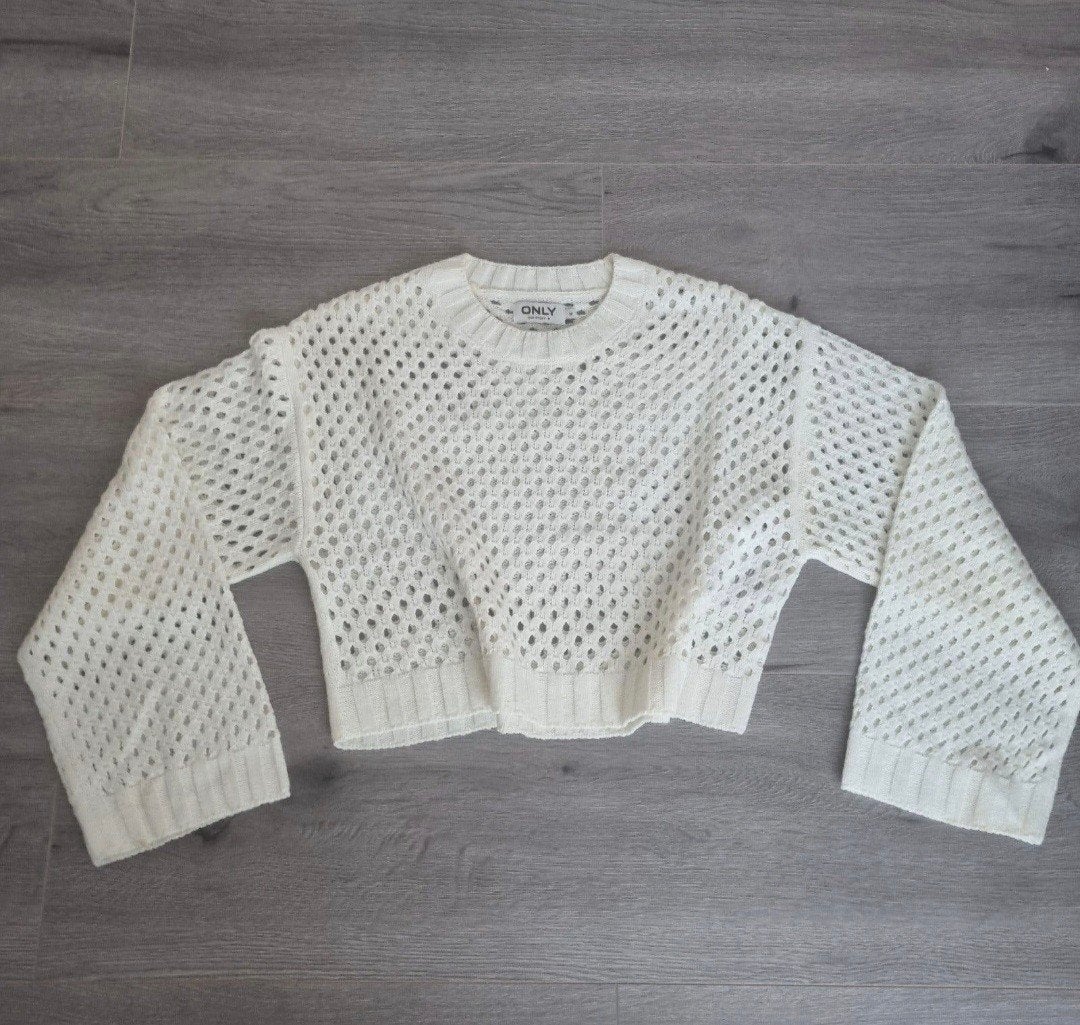 ONLY Gehaakte / Ajour Trui / Cropped Knit – Ecru / M, Maat 38/40 (M), Only, Wit, Ophalen of Verzenden