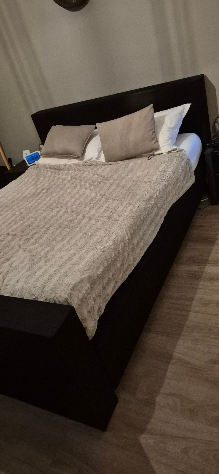 Boxspring 160x200cm ZONDER beddengoed en matrassen, Ophalen, Gebruikt, Zwart, Tweepersoons
