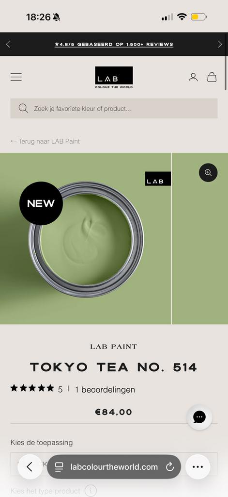 2x 1L Lab Colour verf Tokyo Tea - Ongeopend, Ophalen of Verzenden, Losse munt