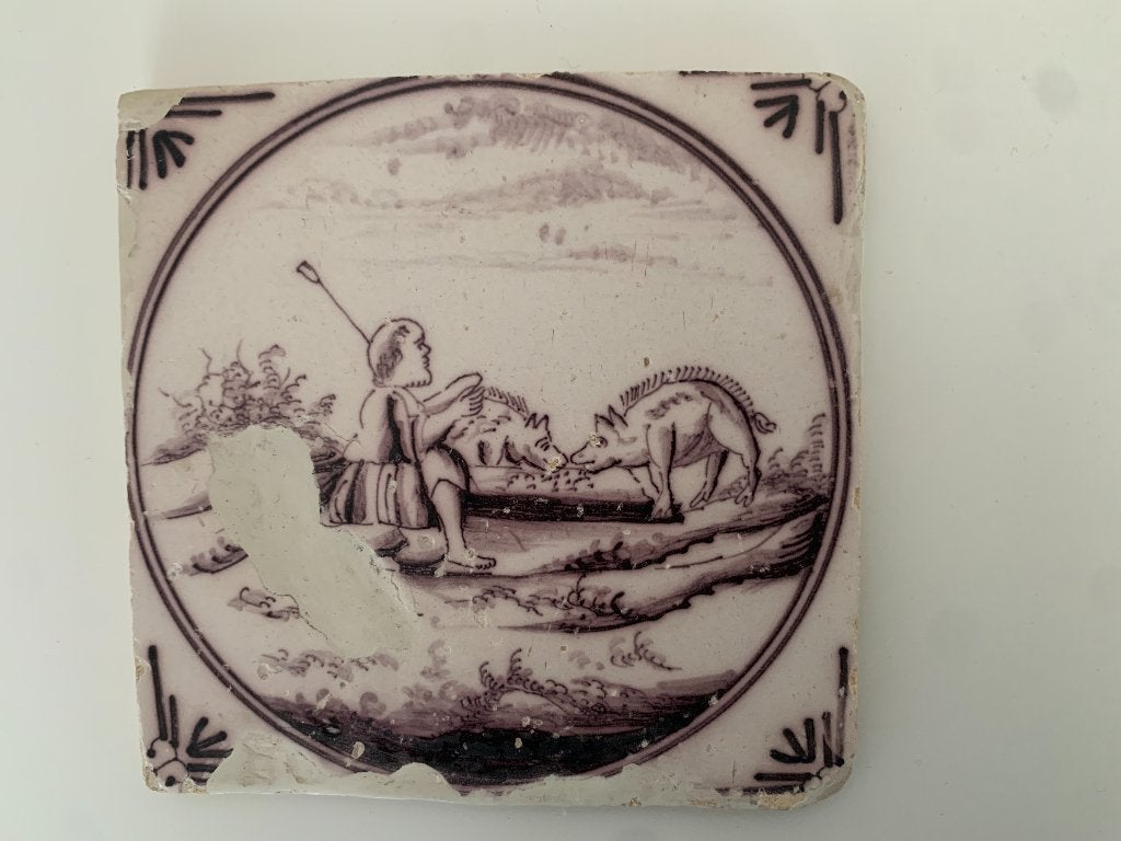 antieke tegel varkenshoeder, Antiek en Kunst, Antiek | Wandborden en Tegels, Ophalen of Verzenden
