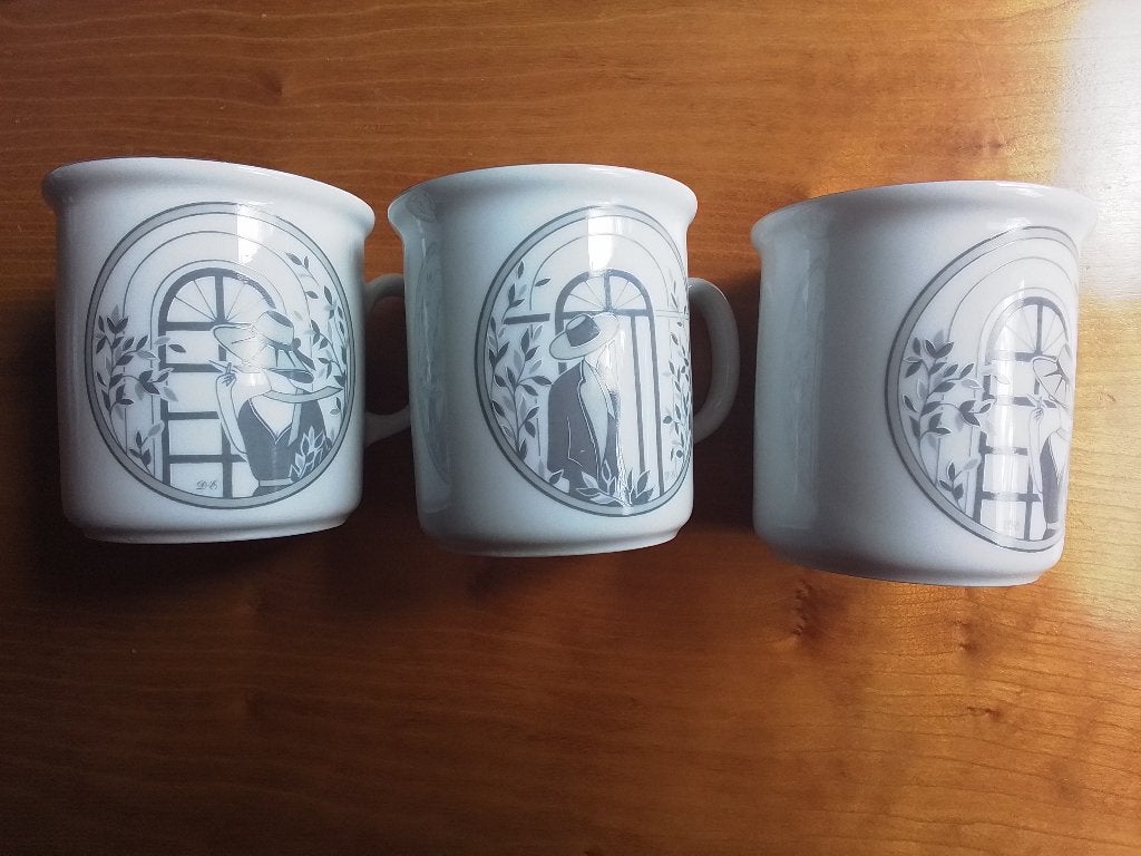 3×  vintage Douwe Egberts kop / mok "Monaco", Huis en Inrichting, Keuken | Servies, Gebruikt, Kop(pen) en/of Schotel(s), Overige stijlen