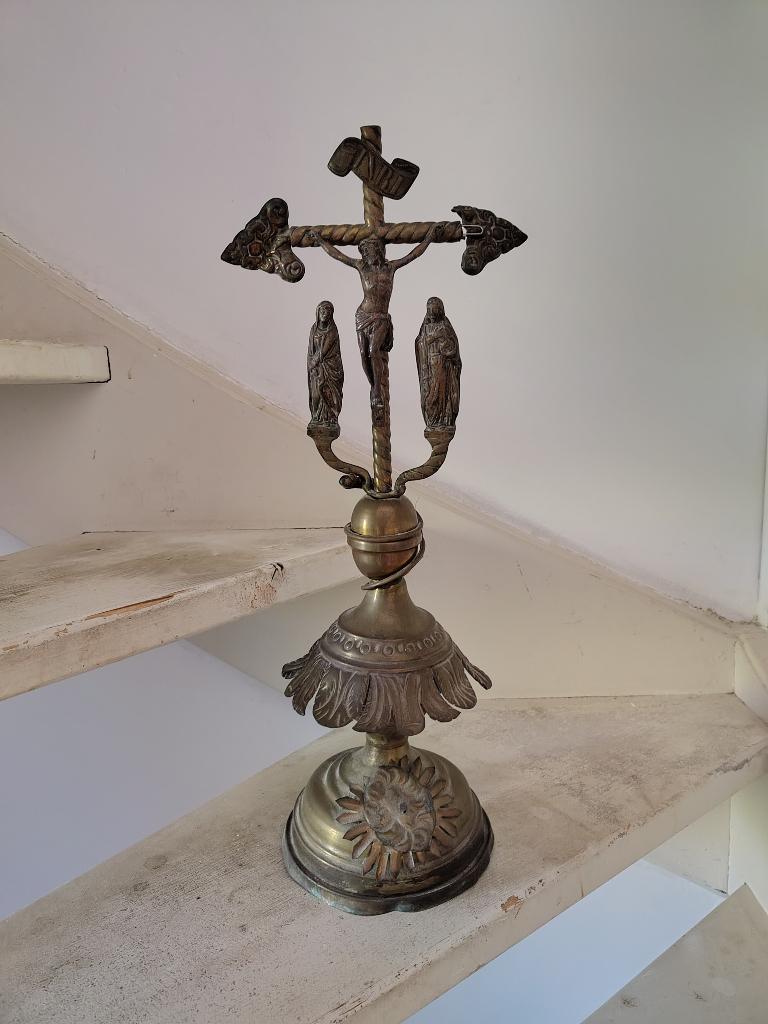 Metalen kruisbeeld van Jezus, Iesus Nazarenus, Rex Iudaeorum, Antiek en Kunst, Ophalen