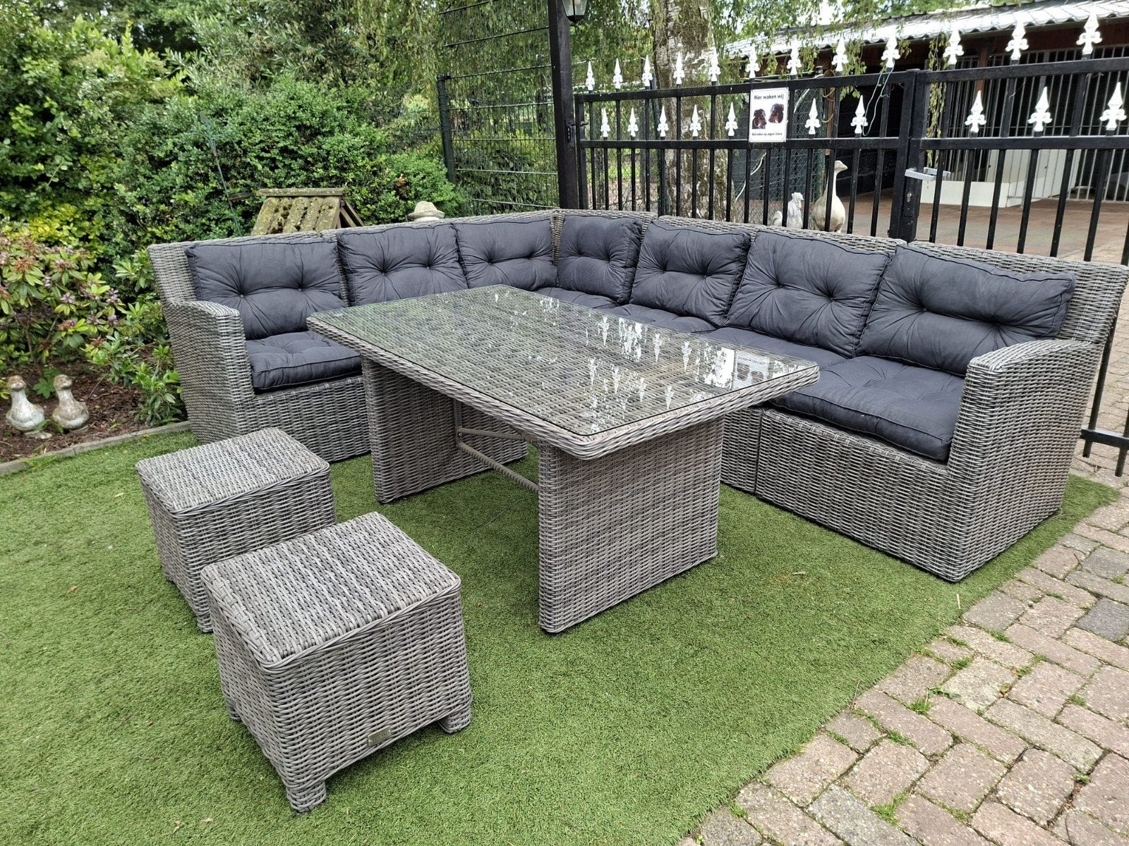 Groot luxe wicker loungeset met hoge tafel, Ophalen, Gebruikt, Wicker