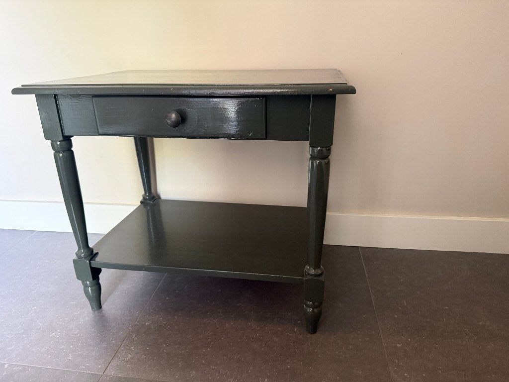 Houten (side)table – 67x46x58 cm – met lade & onderplank, Ophalen, Gebruikt, 50 tot 100 cm, Grenenhout