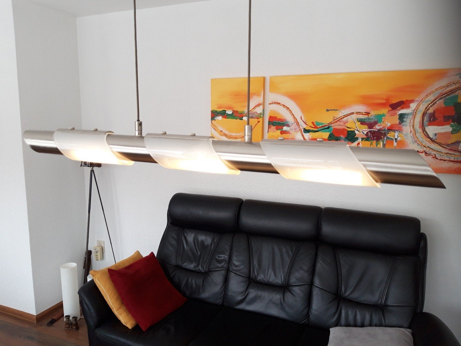 Moderne RVS Hanglamp - In Hoogte Verstelbaar - 80 cm Breed, Ophalen, Gebruikt, Overige fittingen, Metaal
