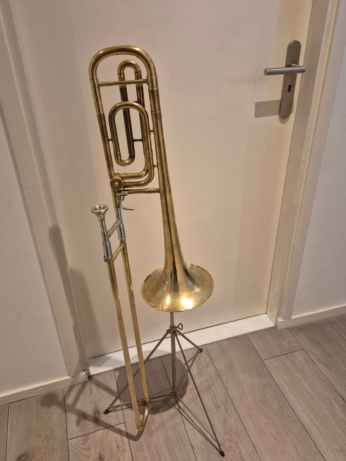 Oude vintage schuiftrombone met kwartventiel, Ophalen, Gebruikt, Tenor