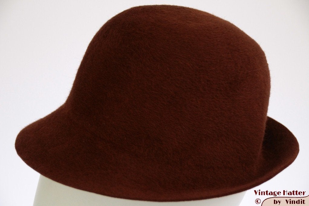 Vintage Dameshoed cloche dophoed bruin haarvilt 56, Ophalen of Verzenden, Gedragen, 56 of 57 cm (M, 7 of 7⅛ inch), Hoed