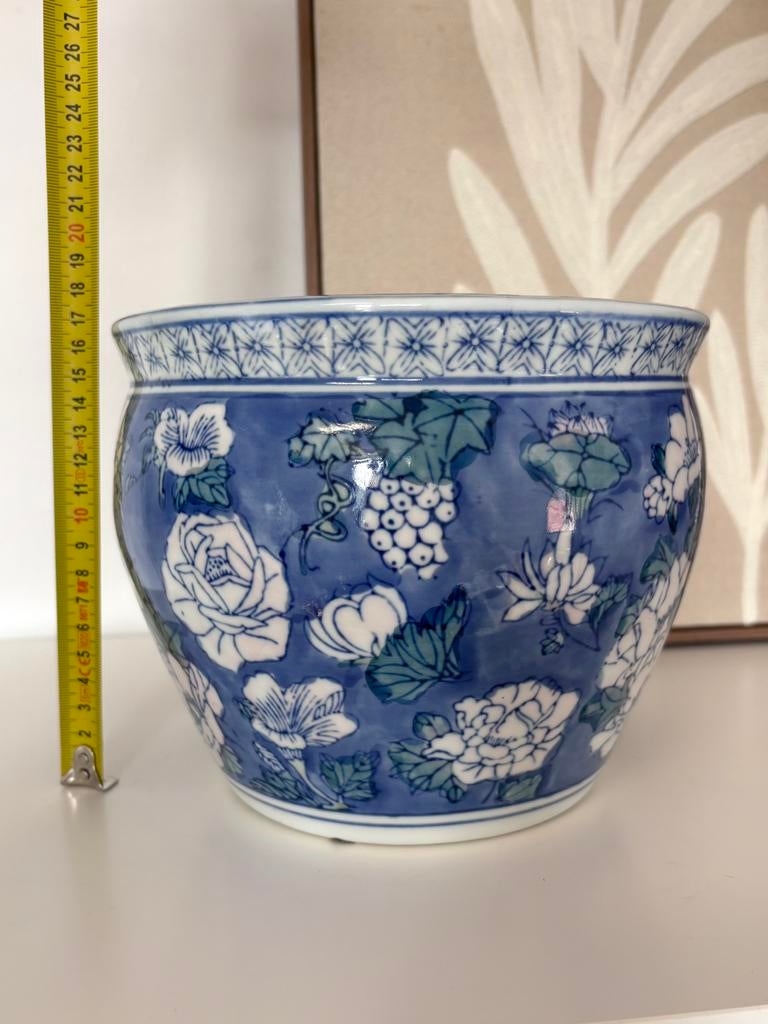 Vintage bloempot, Steen, Rond, Ophalen of Verzenden, Minder dan 40 cm