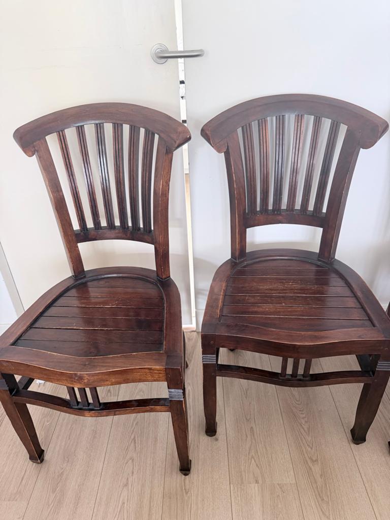 Set of 2 Solid Wood Dining Chairs – Dark Wood / Rustic Style, Ophalen, Gebruikt, Twee, Bruin
