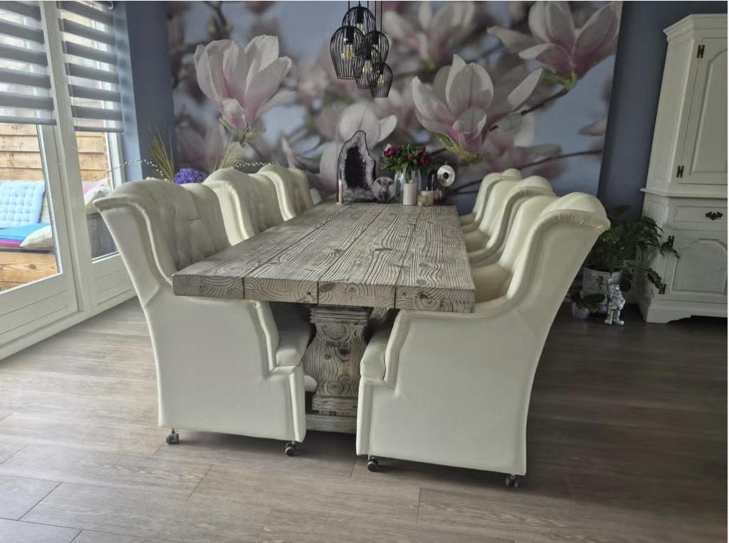 6 luxe leren eetkamerstoelen/ fauteuils chesterfield stijl, Ophalen, Gebruikt, Wit, Chesterfield