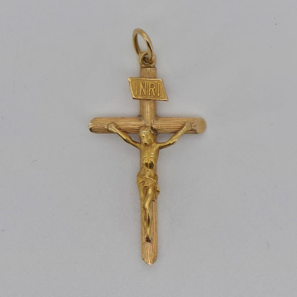 Gouden 14k 585 Kruis met Jezusbeeldje, Ophalen of Verzenden, Zo goed als nieuw, Kruis of Symbool, Goud