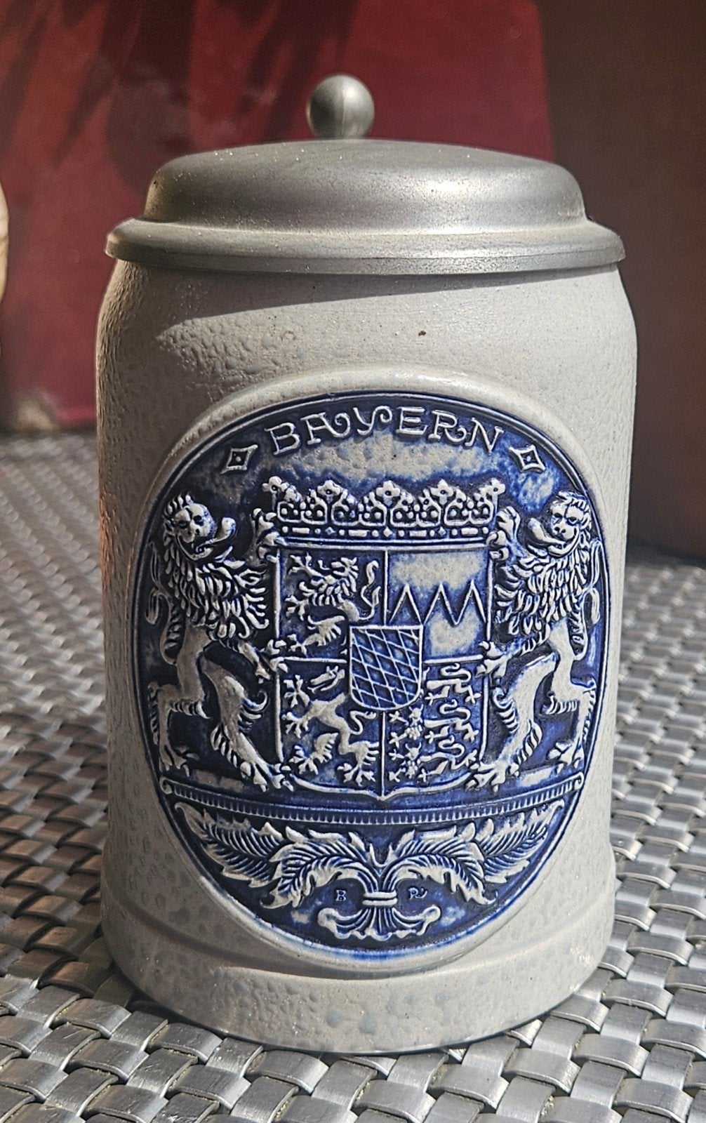 Vintage Bierpul met deksel - Bayern Wapen - 0.5L Gerz, Antiek en Kunst, Antiek | Keramiek en Aardewerk, Ophalen of Verzenden
